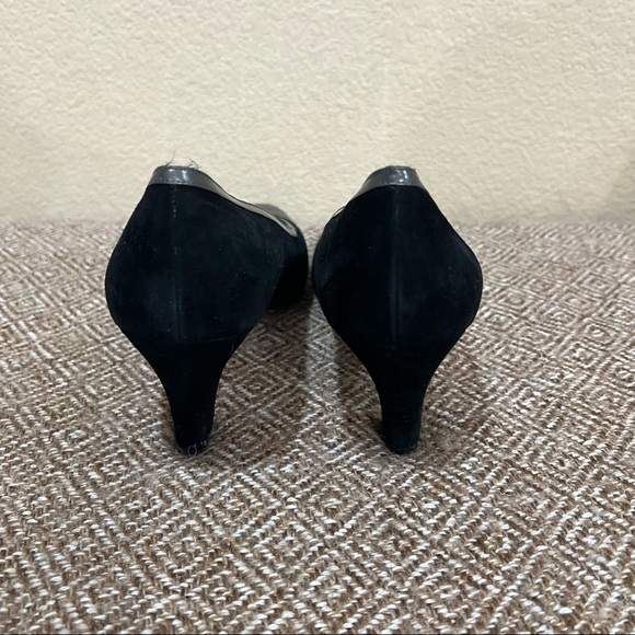 Salvatore Ferragamo Black Suede Textured Metallic Toe Kitten Heel Sz 10A Career - Picture 7 of 11